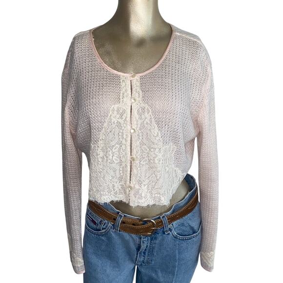 Victoria Secret Vintage Cardigan Sweater Women Large Lace Coguette Cropped 90s - Picture 1 of 6